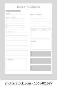 Minimalist abstract monochrome planner. Daily, weekly, monthly planner template. Blank printable vertical notebook page with space for notes and goals. 
Business organizer. Paper sheet size A4.