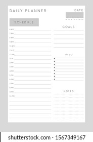 Minimalist abstract monochrome planner. Daily, weekly, monthly planner template. Blank printable vertical notebook page with space for notes and goals. 
Business organizer. Paper sheet size A4.