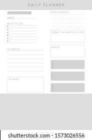 Minimalist abstract monochrome planner. Daily, weekly, monthly planner template. Blank printable vertical notebook page with space for notes and goals. 
Business organizer. Paper sheet size A4.