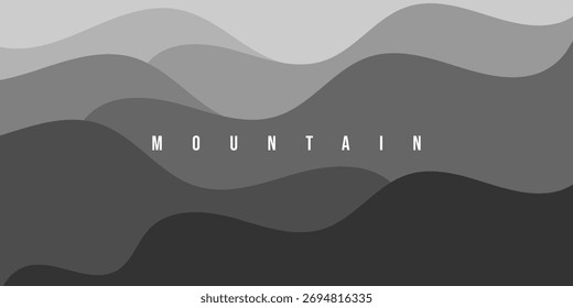 Paisagem de montanha abstrata minimalista em estilo de design plano com camadas onduladas e fundo de vetor de gradientes
