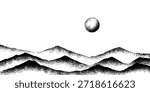 Minimalist Abstract Mountain Landscape with Moon in Black and White