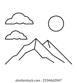 Ein minimalistischer Abstrakter Berg mit Sonne und Wolken 