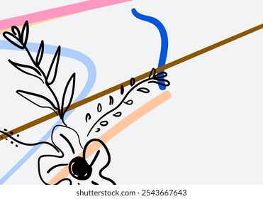minimalist abstract nature art poster. Pastel color doodle bundle for fashion design, summer or natural concept. Modern hands,