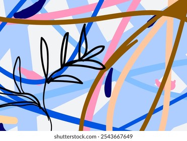minimalist abstract nature art poster. Pastel color doodle bundle for fashion design, summer or natural concept. Modern hands,