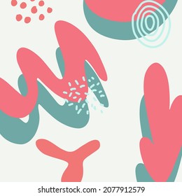 Minimalist abstract nature art shapes collection. Pastel color doodle bundle for fashion design, summer season or natural concept. Modern hand drawn plant leaf and tropical shape decoration set.