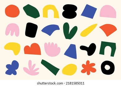 Minimalist abstract nature art shapes collection. Colorful doodle bundle for fashion design, summer season, or natural concept. Modern hand-drawn decoration set