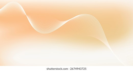 Minimalistischer abstrakter orangefarbener Farbverlauf-Hintergrund mit weißen Wellenlinien. Moderner wellenförmiger Hintergrund mit warmen Farbverlauf-Tönen.