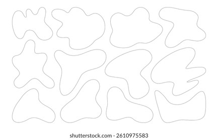 Minimalist Abstract Organic Blob Shape. A collection of 12 hand drawn abstract blob shapes with organic flowing contours and modern minimalist style perfect for creative backgrounds and design element