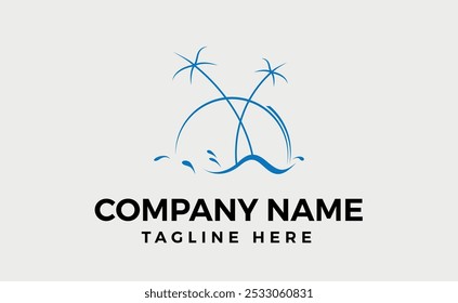 Minimalist abstract palm tree logo branding design with waves, Water. Editable and pixel perfect vector art. 