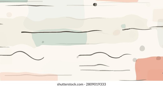 A minimalist abstract pattern featuring organic shapes and hand-drawn lines in a soft, muted color palette.