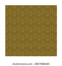Minimalist abstract pattern featuring staggered mustard yellow arched windows or doorways on a solid olive green background design