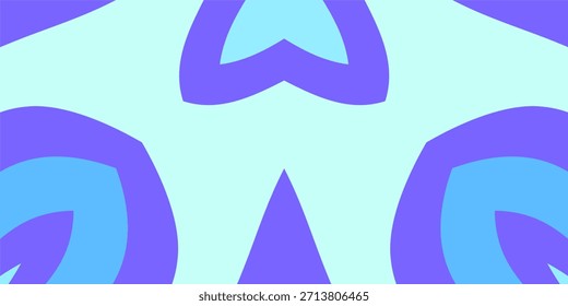 Un patrón abstracto minimalista con Formas curvas simétricas en violeta, azul de maiz y cian sobre un fondo pastel pálido, creando una estética de Vector fresco y plano.