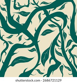 Minimalist abstract pattern with hand-drawn plant theme, contemporary collage print. Fashionable template for design.