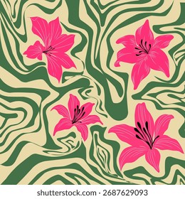 A minimalist abstract pattern with a pink floral theme, hand-drawn, contemporary collage print. A fashionable template for design.