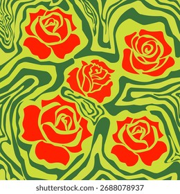 A minimalist abstract pattern with a red roses floral theme, hand-drawn, contemporary collage print. A fashionable template for design.