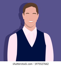 Minimalist abstract portrait of young smiling man. Modern vector illustration