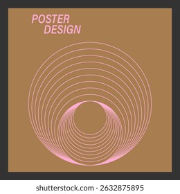 Minimalist abstract poster with concentric circular lines in pink on brown background, modern geometric design concept for graphic layout, digital art, or creative branding