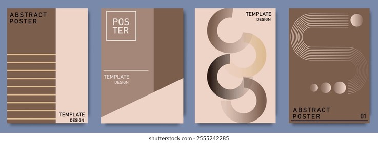 Minimalist abstract poster set with geometric designs and earthy tones on a modern layout. Minimalist vector graphics, and modern color.Design for ads, branding, banner, cover