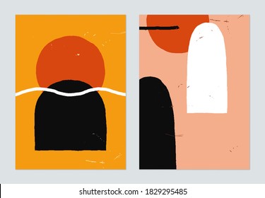 Minimalist abstract poster template design, hand drawn of various shapes