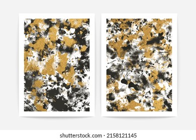 Minimalist abstract posters. Modern geometry chaotic painted prints golden texture, contemporary wall art. Vector set