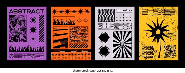 Minimalist abstract posters set. Swiss Design composition with cool geometric shapes and elements. Modern pattern. 