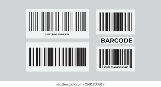 Minimalist Abstract QR-Code, Barcode Lines Label Set - Futuristic Black and White Vector, Illustration Design.