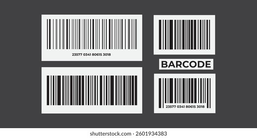 Minimalist Abstract QR-Code, Barcode Lines Label Set - Futuristic Black and White Vector, Illustration Design.