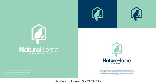 Minimalist abstract real estate, with the concept of nature birds, construction company, vector graphic design.