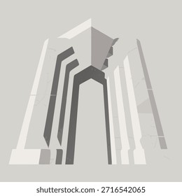 A minimalist, abstract representation of architectural elements using geometric shapes and a neutral color palette.