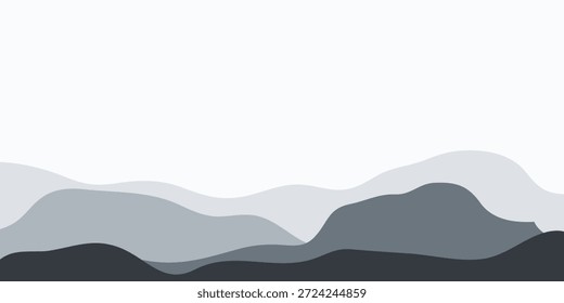 Uma representação minimalista e abstrata de colinas ou montanhas, retratada em vários tons de cinza e branco, criando uma sensação de profundidade e paisagem serena.