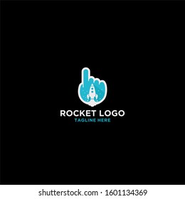 Minimalist abstract rocket logo with cursor hand icon. Vector template download.