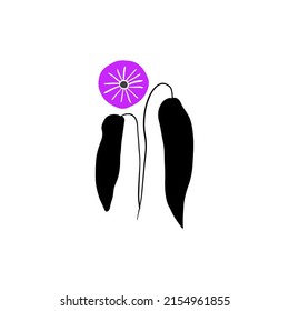 Minimalist abstract scandinavian floral shape, hand drawn flower on white background