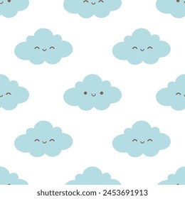 Minimalist abstract seamless pattern with cute smiling cloud. Seamless pattern for wallpaper, textile, fabric, wrapping paper.  Vector illustration in flat style