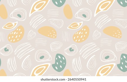 Minimalist abstract seamless pattern with doodles on a beige background