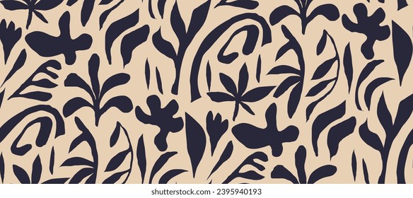 Minimalist abstract seamless pattern illustration.African organic  plant shape  simple boho ornament  