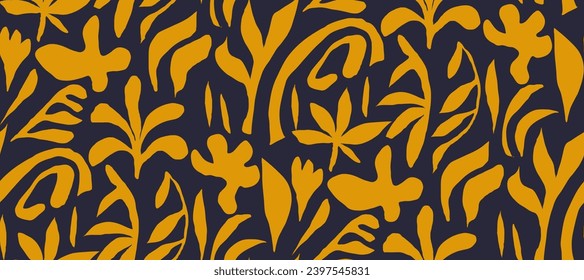 Minimalist abstract seamless pattern illustration.African organic  plant shape  simple boho ornament  