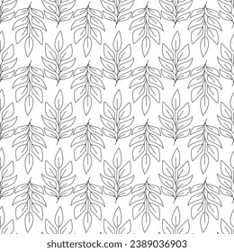 Patrón abstracto minimalista sin fisuras con hojas. Follaje botánico dibujado a mano con dibujos de líneas. Prado de verano y primavera. Doodles. Libro de colorear. Fondo, papel envolvente, papel digital.