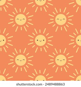 Minimalist abstract seamless pattern with sun characters. Seamless pattern for wallpaper, textile, fabric, wrapping paper. Vector illustration in flat style