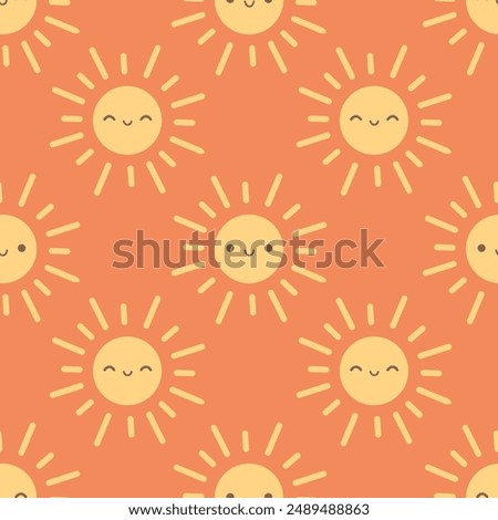 Minimalist abstract seamless pattern with sun characters. Seamless pattern for wallpaper, textile, fabric, wrapping paper. Vector illustration in flat style