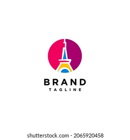 minimalist abstract silhouette tower in a colorful circle