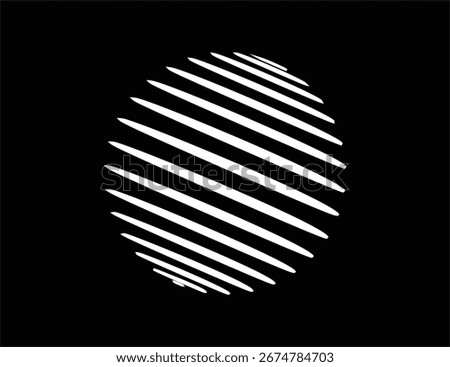 A minimalist abstract sphere icon with a modern striped pattern, set against a dark background. Perfect for futuristic websites, apps, logos, and UI UX design.