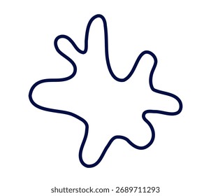 Forma de salpicadura abstracta minimalista en contorno azul, ideal para proyectos de diseño creativo y arte moderno.