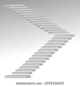 Minimalist abstract staircase design, featuring a series of floating steps forming a geometric zigzag pattern. The artwork has a monochrome color scheme with soft shadows