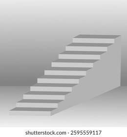 Minimalist abstract staircase design, featuring a series of floating steps forming a geometric zigzag pattern. The artwork has a monochrome color scheme with soft shadows