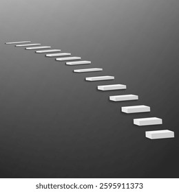 Minimalist abstract staircase design, featuring a series of floating steps forming a geometric zigzag pattern. The artwork has a monochrome color scheme with soft shadows