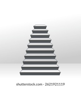 Minimalist abstract staircase design, featuring a series of floating steps forming a geometric zigzag pattern. The artwork has a monochrome color scheme with soft shadows