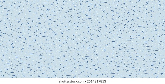 Modelo inconsútil manchado pequeño abstracto minimalista. Fondo azul pastel con puntos, gotas, manchas, círculos, impresión de copos de nieve. Vector dibujado a mano formas simples ornamento textura 