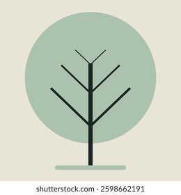 Minimalist Abstract Tree with Circular Background, Modern Geometric Nature Illustration for Eco-Friendly Concepts