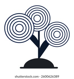Minimalist abstract tree design featuring triple concentric circle canopies in bold lines perfect for modern graphic projects