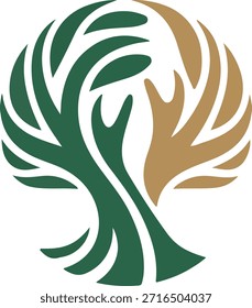 Diseño minimalista Abstractas del logotipo del árbol para las marcas del Eco y de la Naturaleza. Símbolo moderno del logotipo del árbol verde para los negocios sostenibles. Diseño ecológico del logotipo del árbol para la identidad verde de la empresa. Logo Abstractas del emblema del árbol para el bienestar y los Productos naturales.
